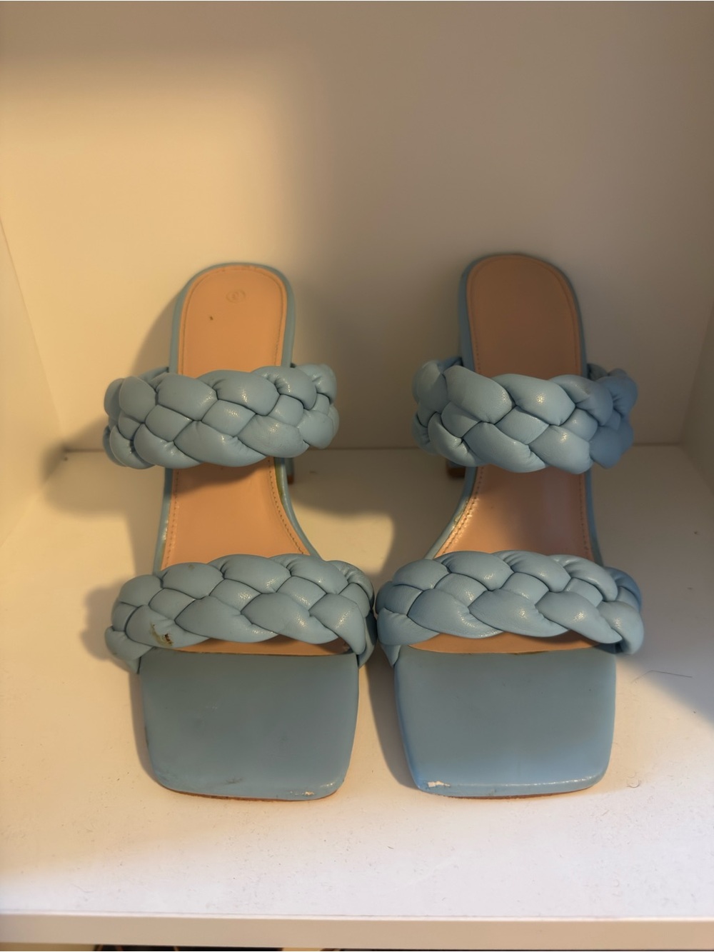 Braided Double-Strap Slide Mules in Light Blue